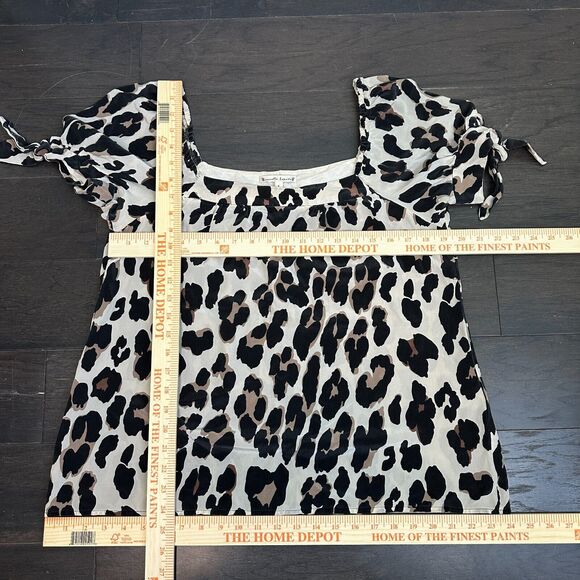 Y2K Nanette Lepore 100% Silk Blouse 8 Leopard Puff Sleeve Peasant Top Fairy Mob - Picture 12 of 14